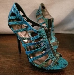 Bakers shoes aqua snakeskin caged heels